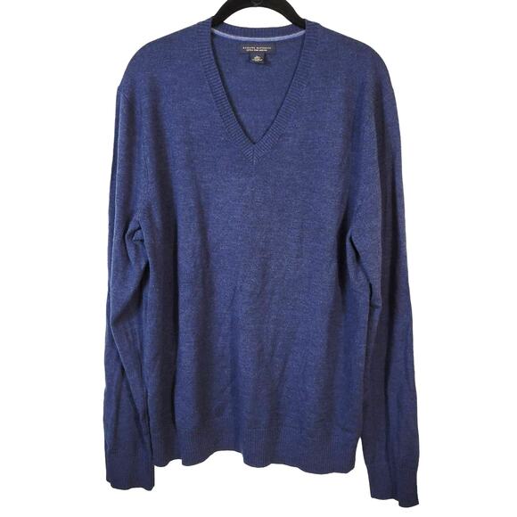 Banana Republic Sweater Men's L Merino Wool V Neck Dark Blue Heather Preppy - Picture 1 of 9